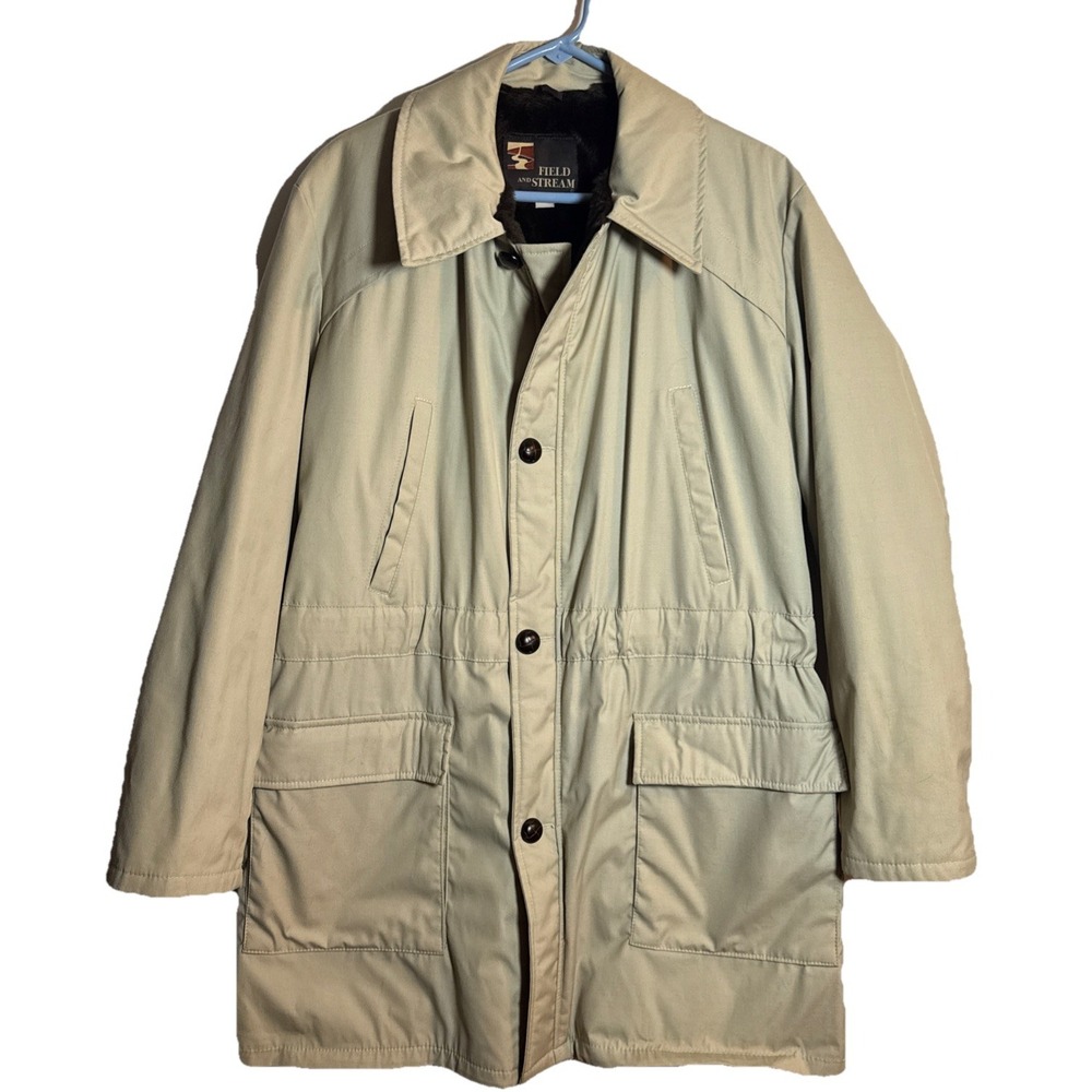 Vintage Field & Stream‎ Men's 42 Coat Faux Fur Lined Beige Winter Jacket Parka